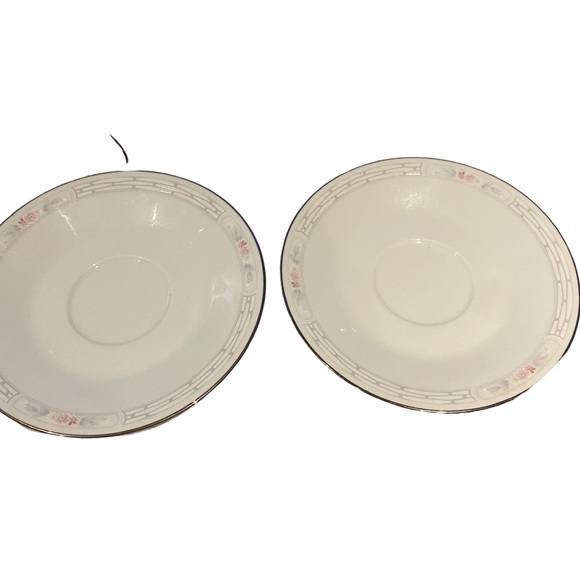 Noritake Carthage 3330 set of 2 China Tea Cups Pink Floral Pattern Platinum Trim - Picture 7 of 9